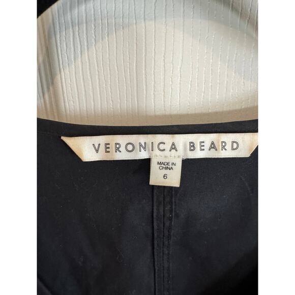 Veronica Beard Black Structured Short Sleeve Zip-Front Peplum Blouse - Picture 5 of 8